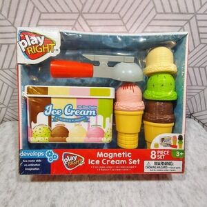 Play Right Magnetic Ice Cream Set 8pc Pretend Play Toy Scooper Cones Ages 3+